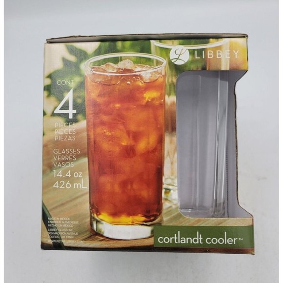 Libbey Glass 4 Cortlandt Cooler Drinking Glasses 14.4 Oz Brand New In Box - Picture 1 of 9